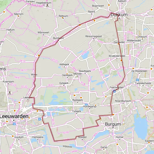 Miniatuurkaart van de fietsinspiratie "Gravelroute Dokkum - Markt - Sibrandahûs" in Friesland (NL), Netherlands. Gemaakt door de Tarmacs.app fietsrouteplanner