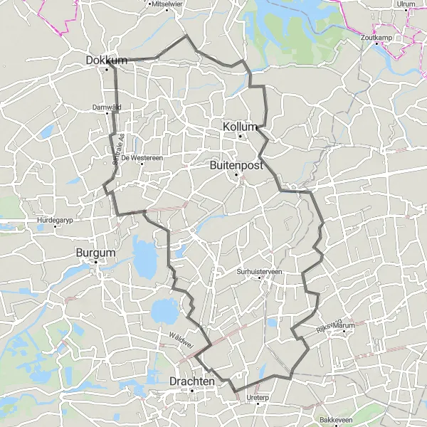 Map miniature of "Scenic Tour through Friesland's Countryside" cycling inspiration in Friesland (NL), Netherlands. Generated by Tarmacs.app cycling route planner