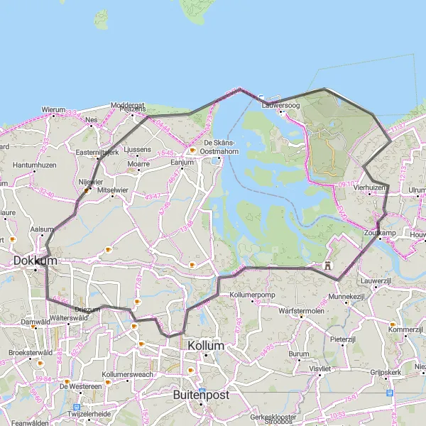 Miniatuurkaart van de fietsinspiratie "Wegroute via Lauwersoog en Vierhuizen" in Friesland (NL), Netherlands. Gemaakt door de Tarmacs.app fietsrouteplanner