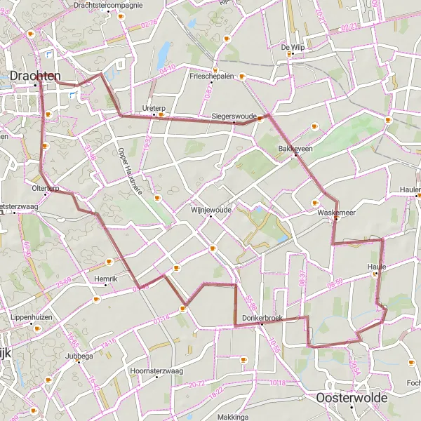 Miniatuurkaart van de fietsinspiratie "Gravelroute naar Haule via Olterterp" in Friesland (NL), Netherlands. Gemaakt door de Tarmacs.app fietsrouteplanner