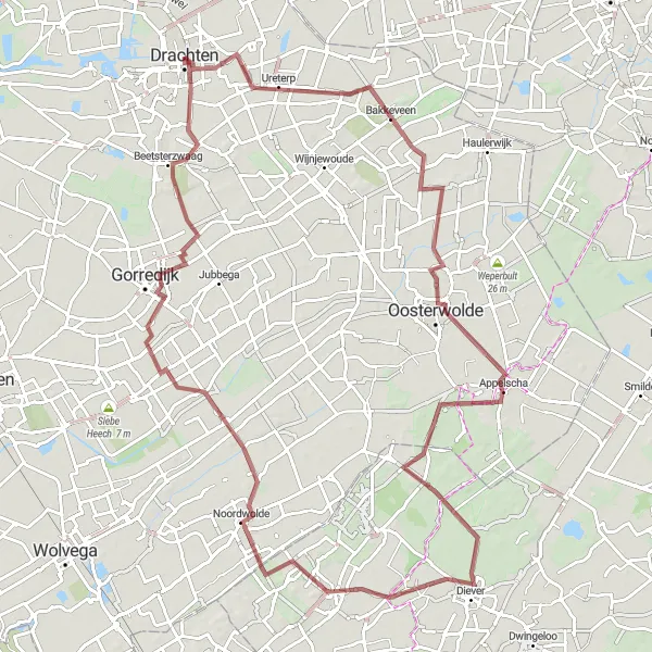 Miniatuurkaart van de fietsinspiratie "Gravelavontuur van Drachten naar Beetsterzwaag" in Friesland (NL), Netherlands. Gemaakt door de Tarmacs.app fietsrouteplanner