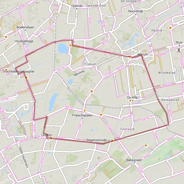 Miniatuurkaart van de fietsinspiratie "Korte gravelrit in Friesland" in Friesland (NL), Netherlands. Gemaakt door de Tarmacs.app fietsrouteplanner