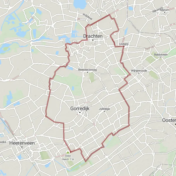 Miniatuurkaart van de fietsinspiratie "Gravelroute door Friesland" in Friesland (NL), Netherlands. Gemaakt door de Tarmacs.app fietsrouteplanner