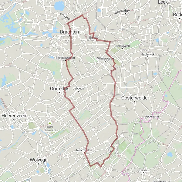 Miniatuurkaart van de fietsinspiratie "Ontdekkingstocht door Siegerswoude en Jubbega-Schurega" in Friesland (NL), Netherlands. Gemaakt door de Tarmacs.app fietsrouteplanner