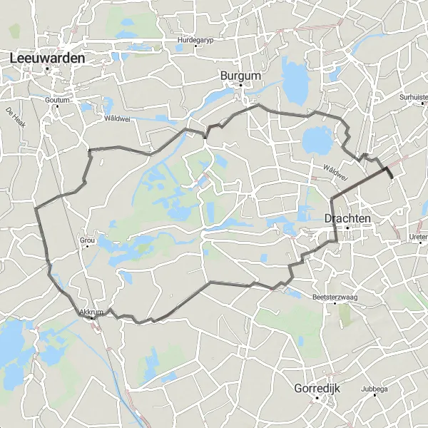 Miniatuurkaart van de fietsinspiratie "Friese Dorpen Tour" in Friesland (NL), Netherlands. Gemaakt door de Tarmacs.app fietsrouteplanner