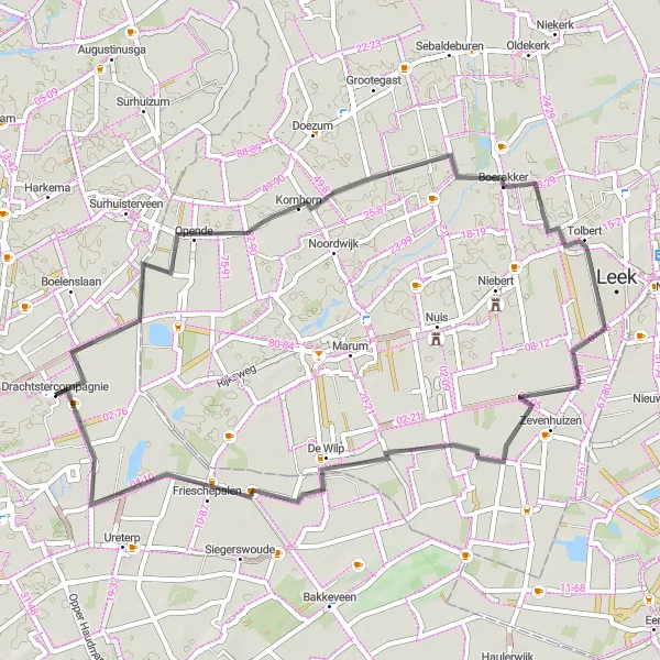 Map miniature of "Kornhorn Loop" cycling inspiration in Friesland (NL), Netherlands. Generated by Tarmacs.app cycling route planner