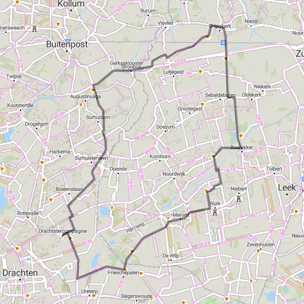 Map miniature of "Drachtstercompagnie - Frieschepalen Loop" cycling inspiration in Friesland (NL), Netherlands. Generated by Tarmacs.app cycling route planner