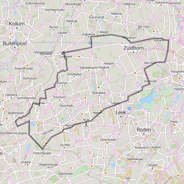 Map miniature of "Explore the Countryside: Lutjegast - Hoogemeeden Loop" cycling inspiration in Friesland (NL), Netherlands. Generated by Tarmacs.app cycling route planner