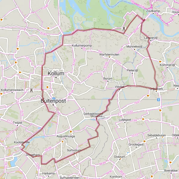 Miniatuurkaart van de fietsinspiratie "Gravelroute rond Drogeham" in Friesland (NL), Netherlands. Gemaakt door de Tarmacs.app fietsrouteplanner