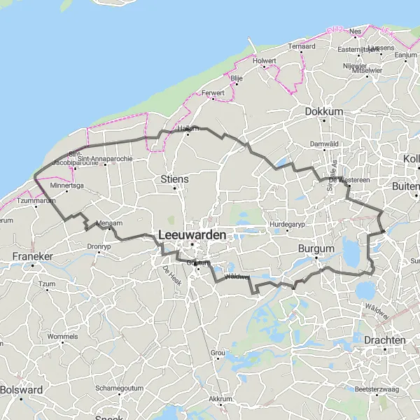 Map miniature of "Rural Excursion" cycling inspiration in Friesland (NL), Netherlands. Generated by Tarmacs.app cycling route planner