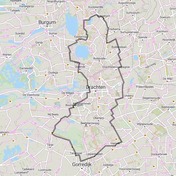 Miniatuurkaart van de fietsinspiratie "Houtigehage - It Heechsân Cycling Route" in Friesland (NL), Netherlands. Gemaakt door de Tarmacs.app fietsrouteplanner