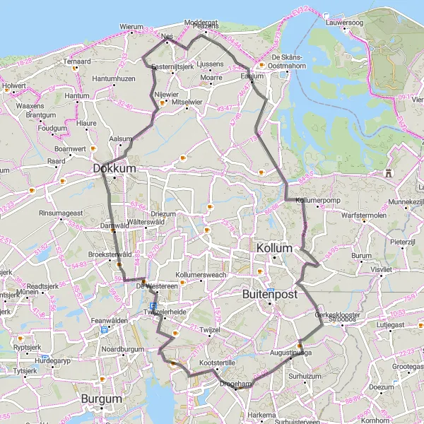 Map miniature of "Picturesque Gravel Ride to Jistrum" cycling inspiration in Friesland (NL), Netherlands. Generated by Tarmacs.app cycling route planner