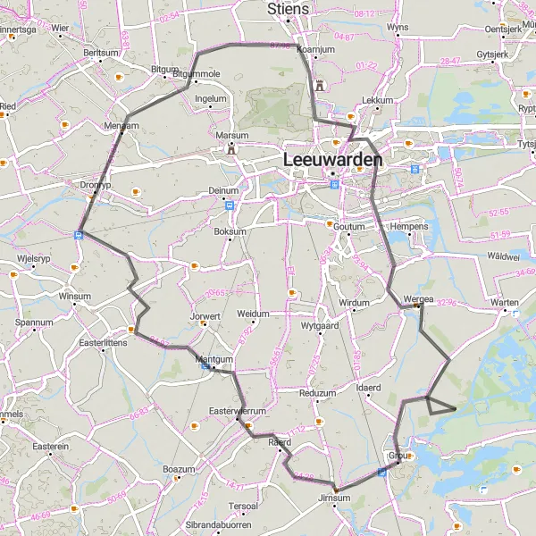 Map miniature of "The Northern Frisian Loop" cycling inspiration in Friesland (NL), Netherlands. Generated by Tarmacs.app cycling route planner