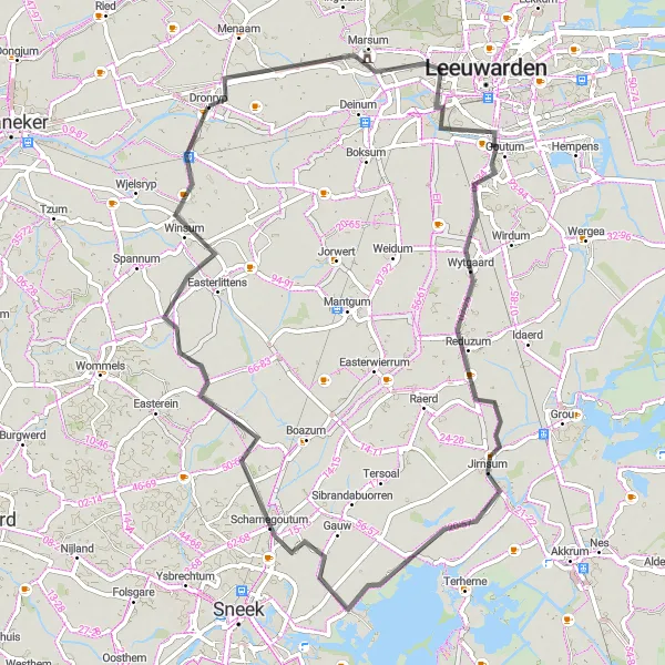 Map miniature of "Scenic road cycling through rural Friesland" cycling inspiration in Friesland (NL), Netherlands. Generated by Tarmacs.app cycling route planner