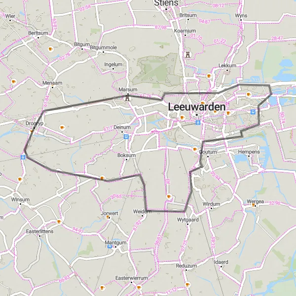 Miniatuurkaart van de fietsinspiratie "Rondrit Marsum" in Friesland (NL), Netherlands. Gemaakt door de Tarmacs.app fietsrouteplanner