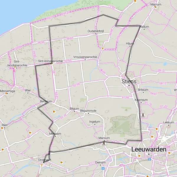 Map miniature of "Scenic Road Tour" cycling inspiration in Friesland (NL), Netherlands. Generated by Tarmacs.app cycling route planner