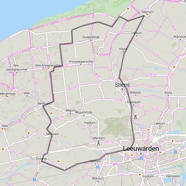 Miniatuurkaart van de fietsinspiratie "Van Menaam naar De Puollen" in Friesland (NL), Netherlands. Gemaakt door de Tarmacs.app fietsrouteplanner