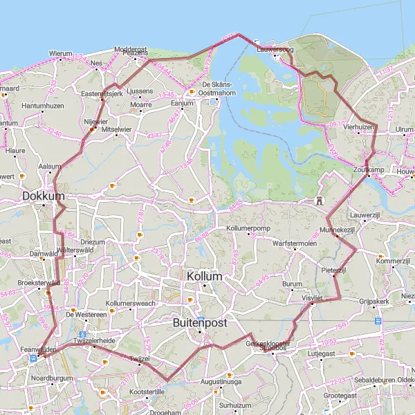 Miniatuurkaart van de fietsinspiratie "Verborgen schatten van Friesland per gravelbike" in Friesland (NL), Netherlands. Gemaakt door de Tarmacs.app fietsrouteplanner