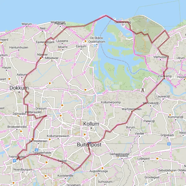 Miniatuurkaart van de fietsinspiratie "Avontuurlijke graveltocht door Friesland" in Friesland (NL), Netherlands. Gemaakt door de Tarmacs.app fietsrouteplanner