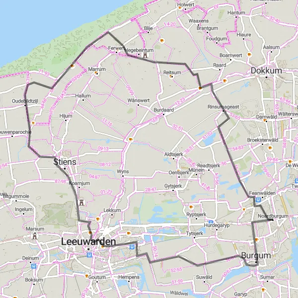 Map miniature of "Feanwâlden - Noardburgum Loop" cycling inspiration in Friesland (NL), Netherlands. Generated by Tarmacs.app cycling route planner