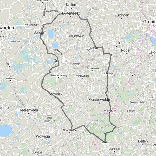 Map miniature of "From Hightowers to Forests" cycling inspiration in Friesland (NL), Netherlands. Generated by Tarmacs.app cycling route planner