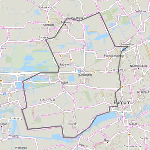 Map miniature of "Burgum Loop" cycling inspiration in Friesland (NL), Netherlands. Generated by Tarmacs.app cycling route planner