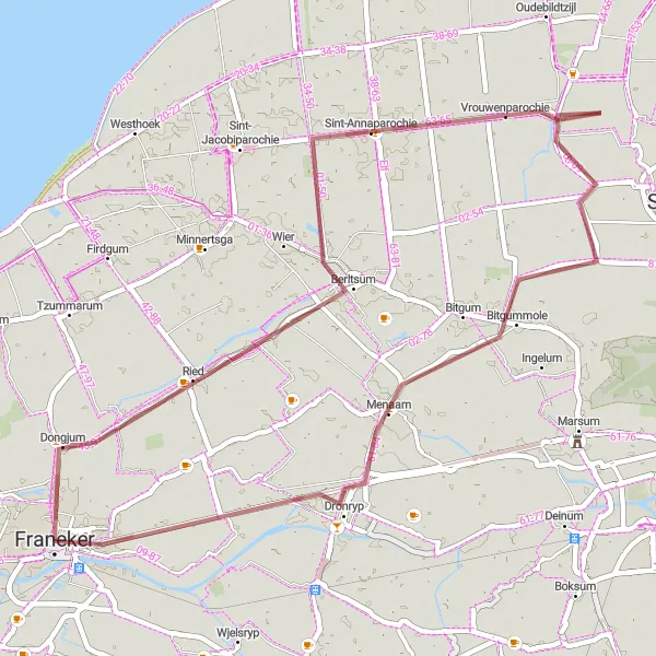 Map miniature of "Gravel Adventure" cycling inspiration in Friesland (NL), Netherlands. Generated by Tarmacs.app cycling route planner