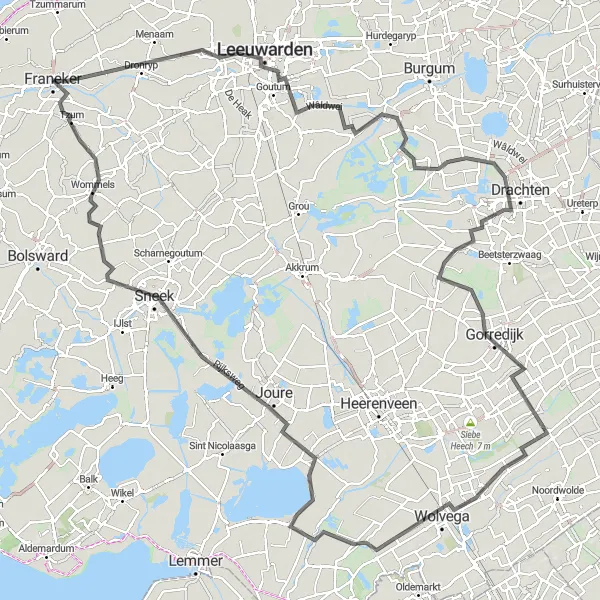 Map miniature of "Grand Friesland Loop" cycling inspiration in Friesland (NL), Netherlands. Generated by Tarmacs.app cycling route planner