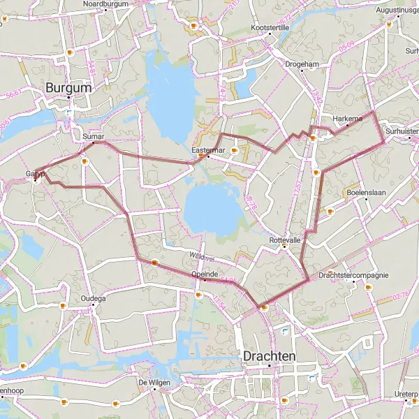 Map miniature of "Gravel Adventure in Friesland" cycling inspiration in Friesland (NL), Netherlands. Generated by Tarmacs.app cycling route planner