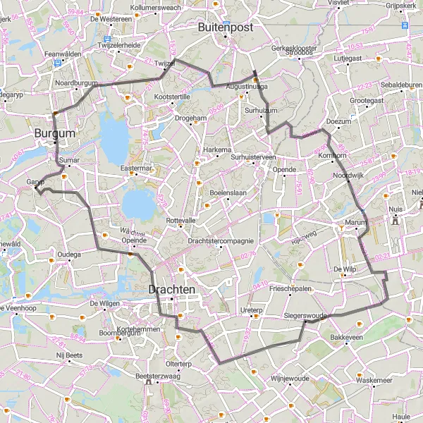 Map miniature of "The Hidden Gems of Friesland" cycling inspiration in Friesland (NL), Netherlands. Generated by Tarmacs.app cycling route planner