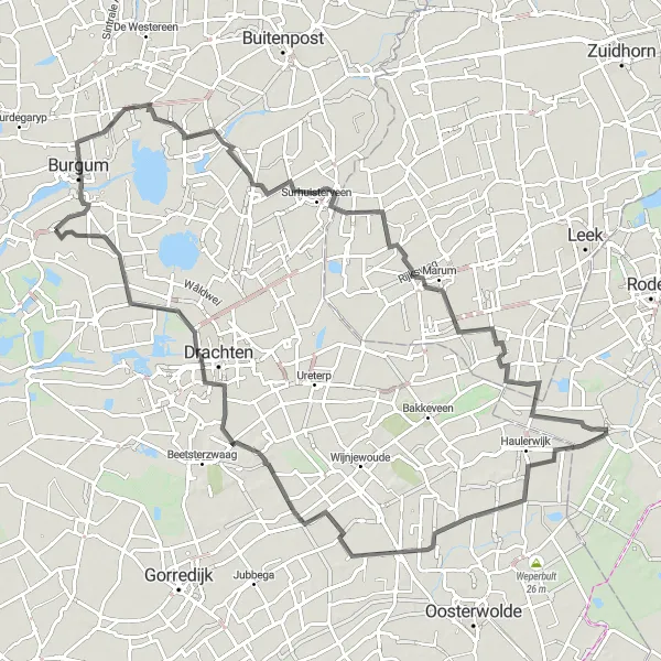 Map miniature of "The Lakes and Forests Adventure" cycling inspiration in Friesland (NL), Netherlands. Generated by Tarmacs.app cycling route planner