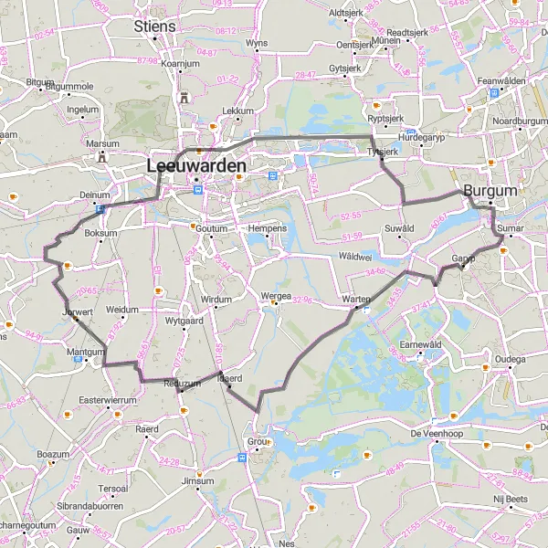 Map miniature of "The Scenic Countryside Ride" cycling inspiration in Friesland (NL), Netherlands. Generated by Tarmacs.app cycling route planner