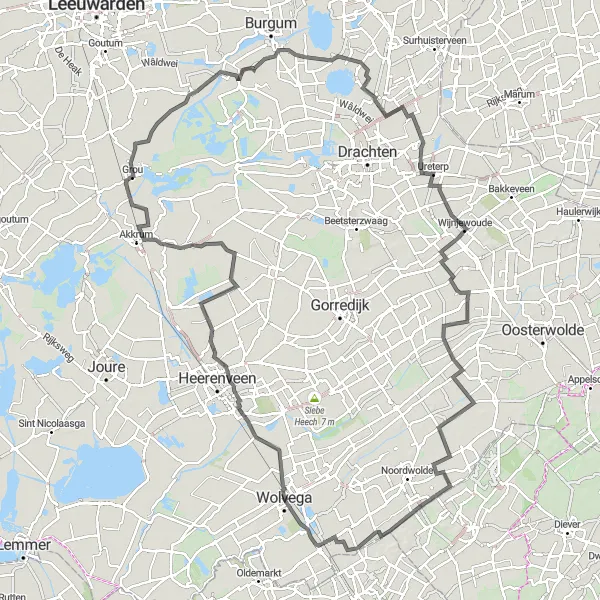 Map miniature of "The Friesland Countryside" cycling inspiration in Friesland (NL), Netherlands. Generated by Tarmacs.app cycling route planner