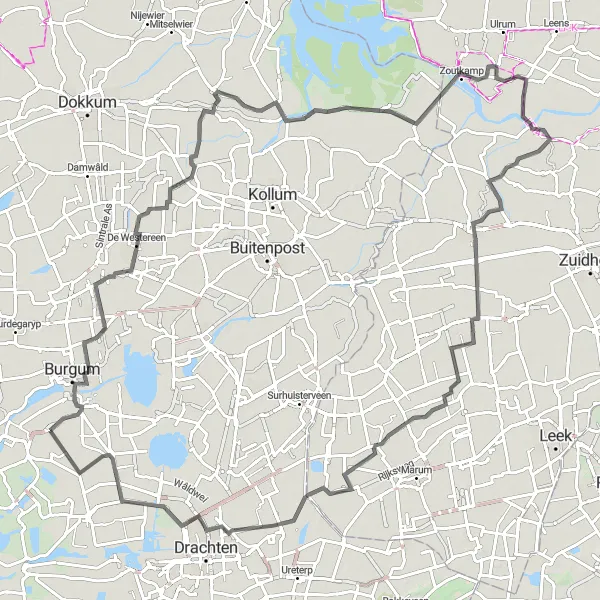 Map miniature of "Discovering North Friesland" cycling inspiration in Friesland (NL), Netherlands. Generated by Tarmacs.app cycling route planner