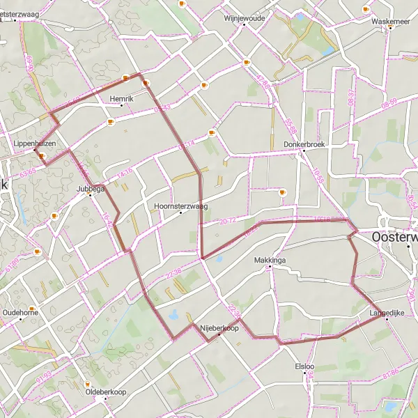 Map miniature of "The Lippenhuizen Adventure" cycling inspiration in Friesland (NL), Netherlands. Generated by Tarmacs.app cycling route planner