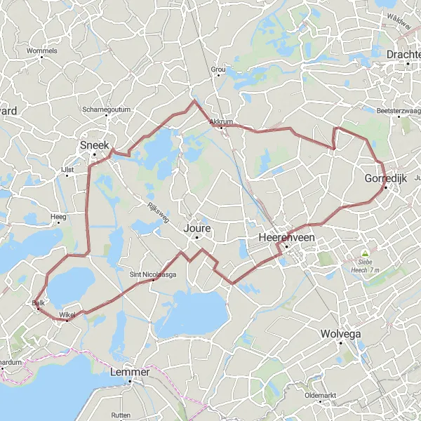 Miniatuurkaart van de fietsinspiratie "Avontuurlijke fietstocht van Gorredijk naar Sloten" in Friesland (NL), Netherlands. Gemaakt door de Tarmacs.app fietsrouteplanner