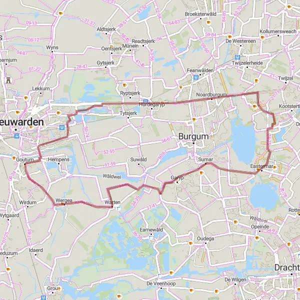 Miniatuurkaart van de fietsinspiratie "Fietsen door Rypstjerksterpolder en Hurdegaryp" in Friesland (NL), Netherlands. Gemaakt door de Tarmacs.app fietsrouteplanner