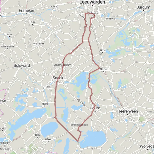 Miniatuurkaart van de fietsinspiratie "84km Gravelavontuur door Friesland" in Friesland (NL), Netherlands. Gemaakt door de Tarmacs.app fietsrouteplanner