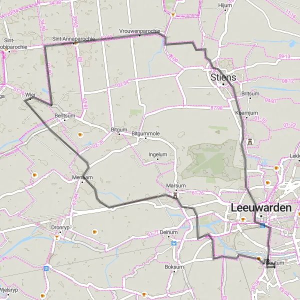 Map miniature of "Historic Road Cycling Route" cycling inspiration in Friesland (NL), Netherlands. Generated by Tarmacs.app cycling route planner