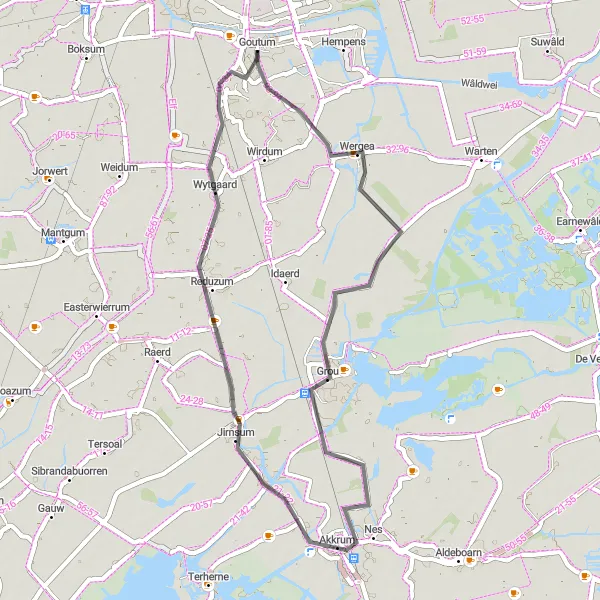 Map miniature of "Goutum and Grou Loop" cycling inspiration in Friesland (NL), Netherlands. Generated by Tarmacs.app cycling route planner