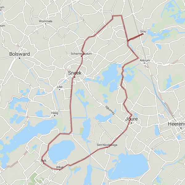 Miniatuurkaart van de fietsinspiratie "Gravelroute door pittoreske Friese dorpen" in Friesland (NL), Netherlands. Gemaakt door de Tarmacs.app fietsrouteplanner