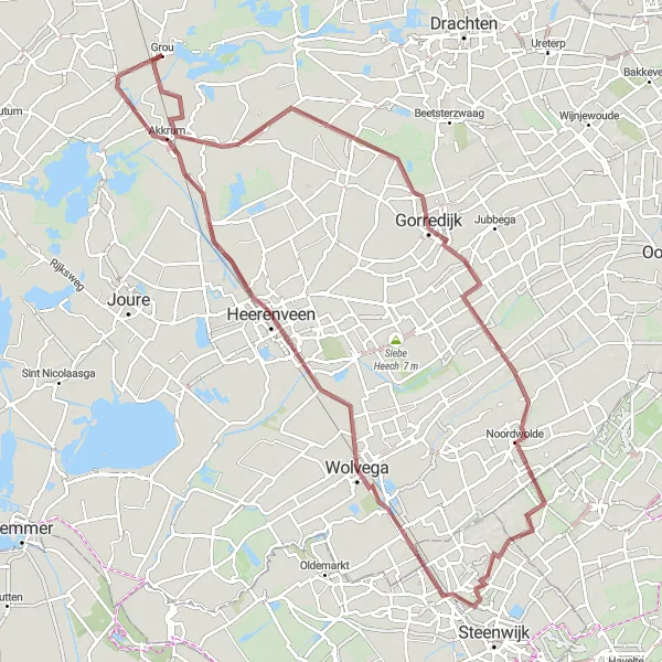 Miniatuurkaart van de fietsinspiratie "Gravelavontuur door Friesland" in Friesland (NL), Netherlands. Gemaakt door de Tarmacs.app fietsrouteplanner