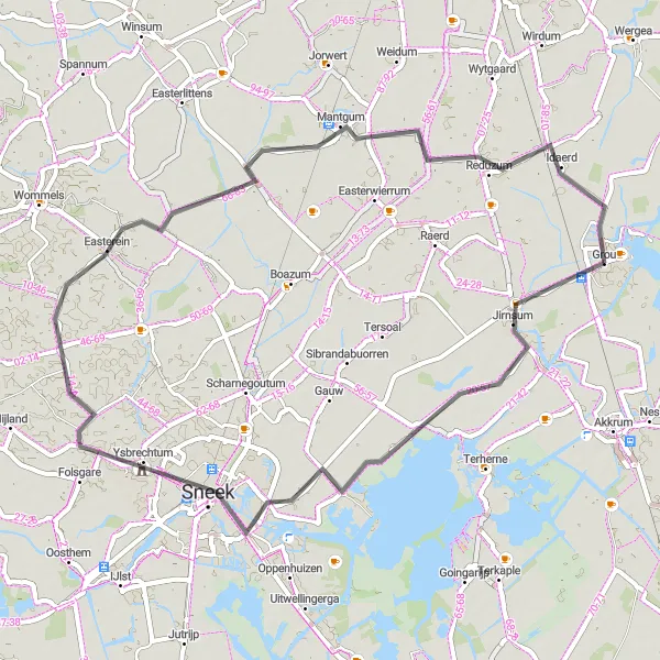 Map miniature of "Jirnsum to Grou Road Route" cycling inspiration in Friesland (NL), Netherlands. Generated by Tarmacs.app cycling route planner