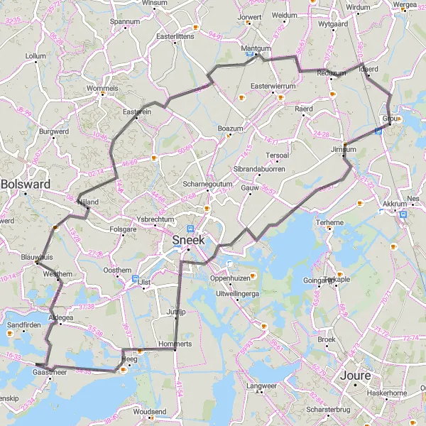 Map miniature of "The Journey through Friesland's Heartlands" cycling inspiration in Friesland (NL), Netherlands. Generated by Tarmacs.app cycling route planner