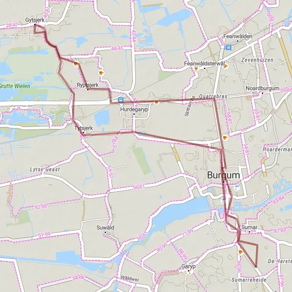 Map miniature of "Circular Gravel Route from Gytsjerk" cycling inspiration in Friesland (NL), Netherlands. Generated by Tarmacs.app cycling route planner