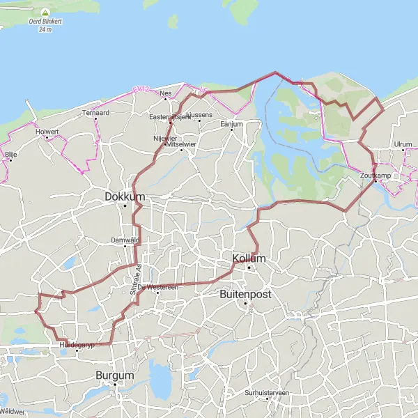 Map miniature of "Gravel Adventure" cycling inspiration in Friesland (NL), Netherlands. Generated by Tarmacs.app cycling route planner