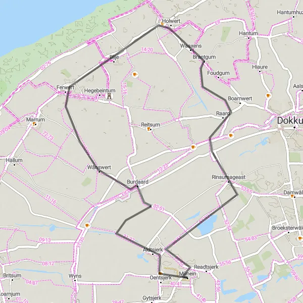 Map miniature of "Wânswert Loop" cycling inspiration in Friesland (NL), Netherlands. Generated by Tarmacs.app cycling route planner