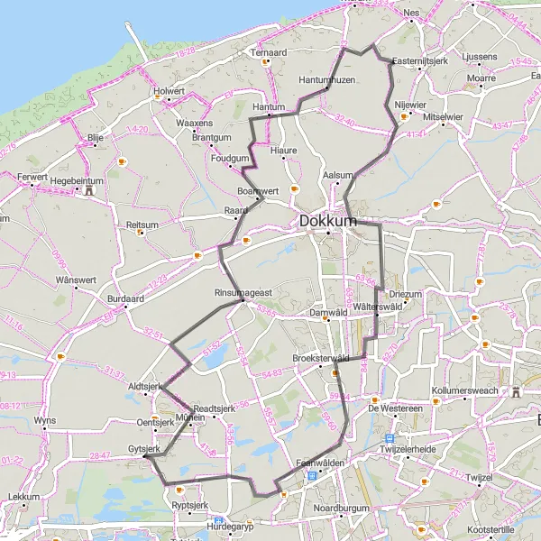 Miniatuurkaart van de fietsinspiratie "Fietsen rond Gytsjerk en omgeving" in Friesland (NL), Netherlands. Gemaakt door de Tarmacs.app fietsrouteplanner