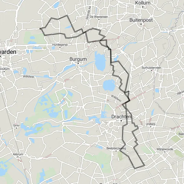 Map miniature of "Gytsjerk to Beetsterzwaag" cycling inspiration in Friesland (NL), Netherlands. Generated by Tarmacs.app cycling route planner