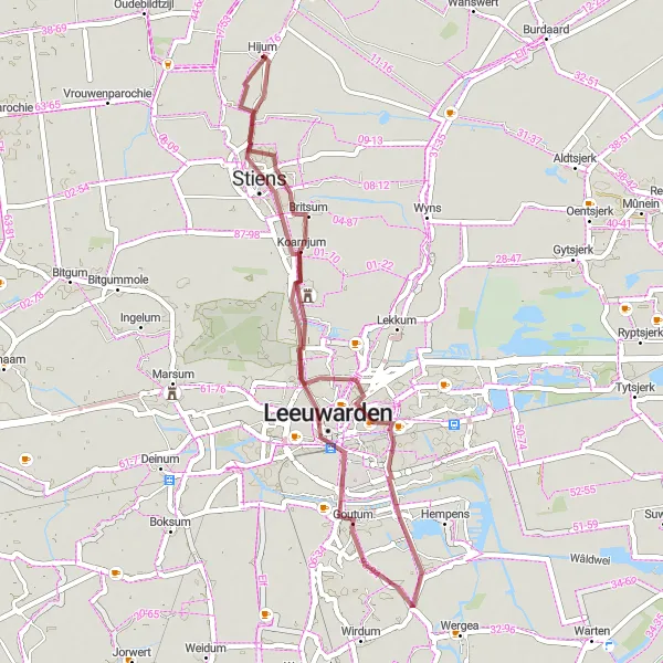 Miniatuurkaart van de fietsinspiratie "Graveltocht door Goutum en Hijum" in Friesland (NL), Netherlands. Gemaakt door de Tarmacs.app fietsrouteplanner